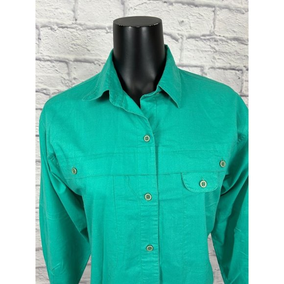 Gitano Green Cotton Linen Button Up Pockets Women's Shirt Size Small Vintage 80s - Picture 2 of 7